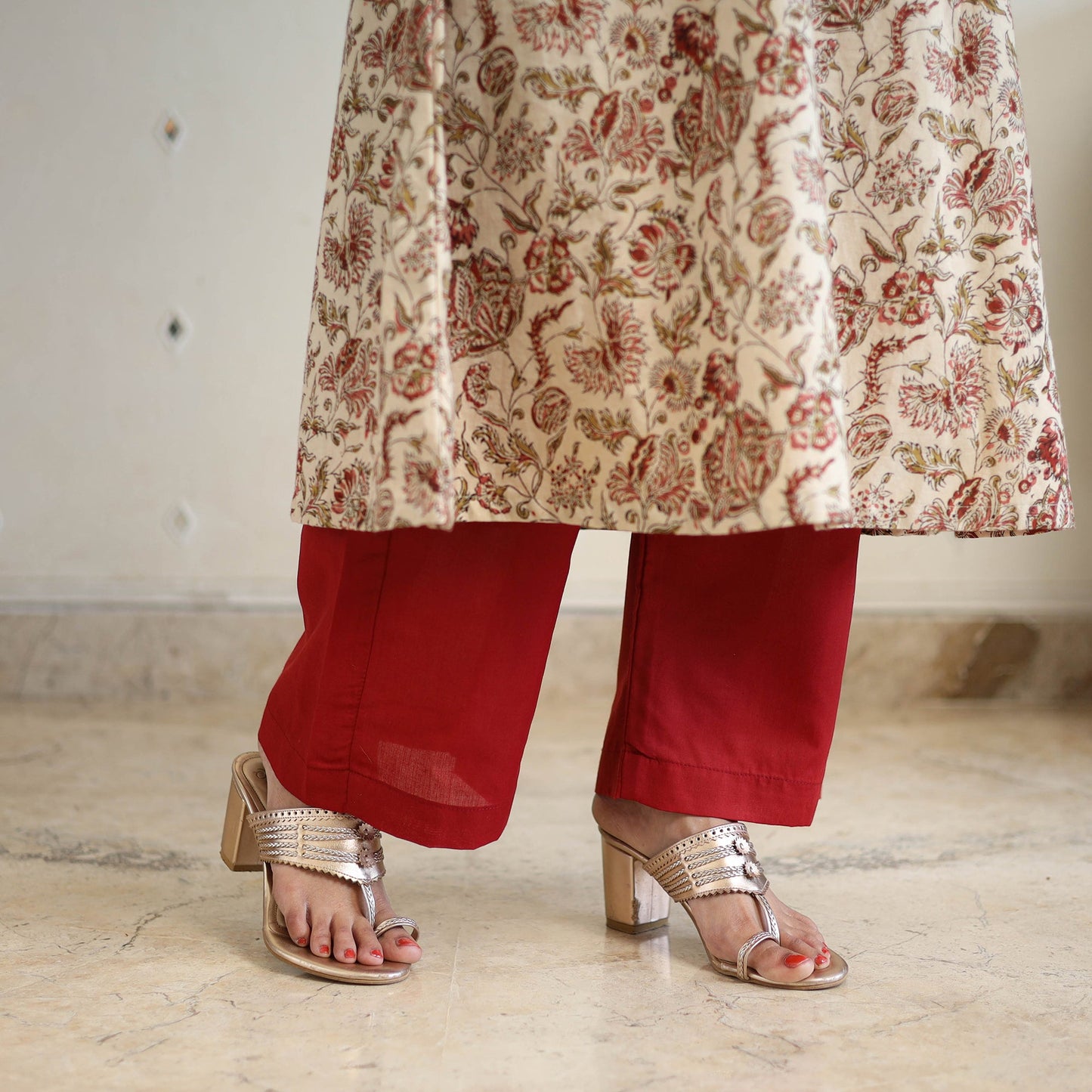 Block Print Cotton Pedana Kalamkari Kurta Set (Set of 3)