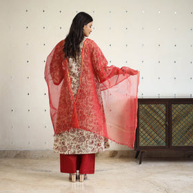 Block Print Cotton Pedana Kalamkari Kurta Set (Set of 3)