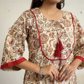 Block Print Cotton Pedana Kalamkari Kurta Set (Set of 3)