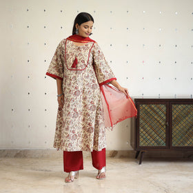 Block Print Cotton Pedana Kalamkari Kurta Set (Set of 3)