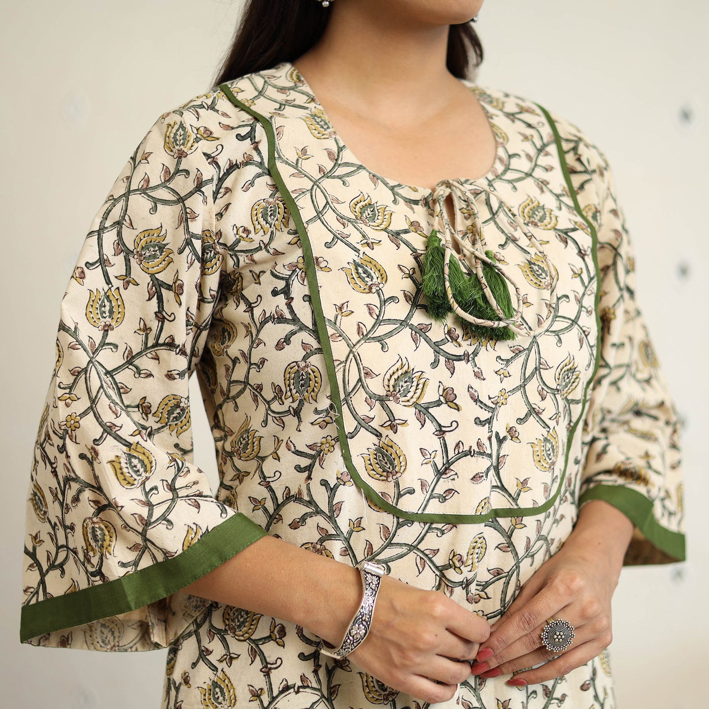 Block Print Cotton Pedana Kalamkari Kurta Set (Set of 3)