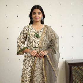 Block Print Cotton Pedana Kalamkari Kurta Set (Set of 3)