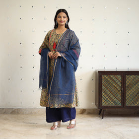 Block Print Cotton Pedana Kalamkari Kurta Set (Set of 3)