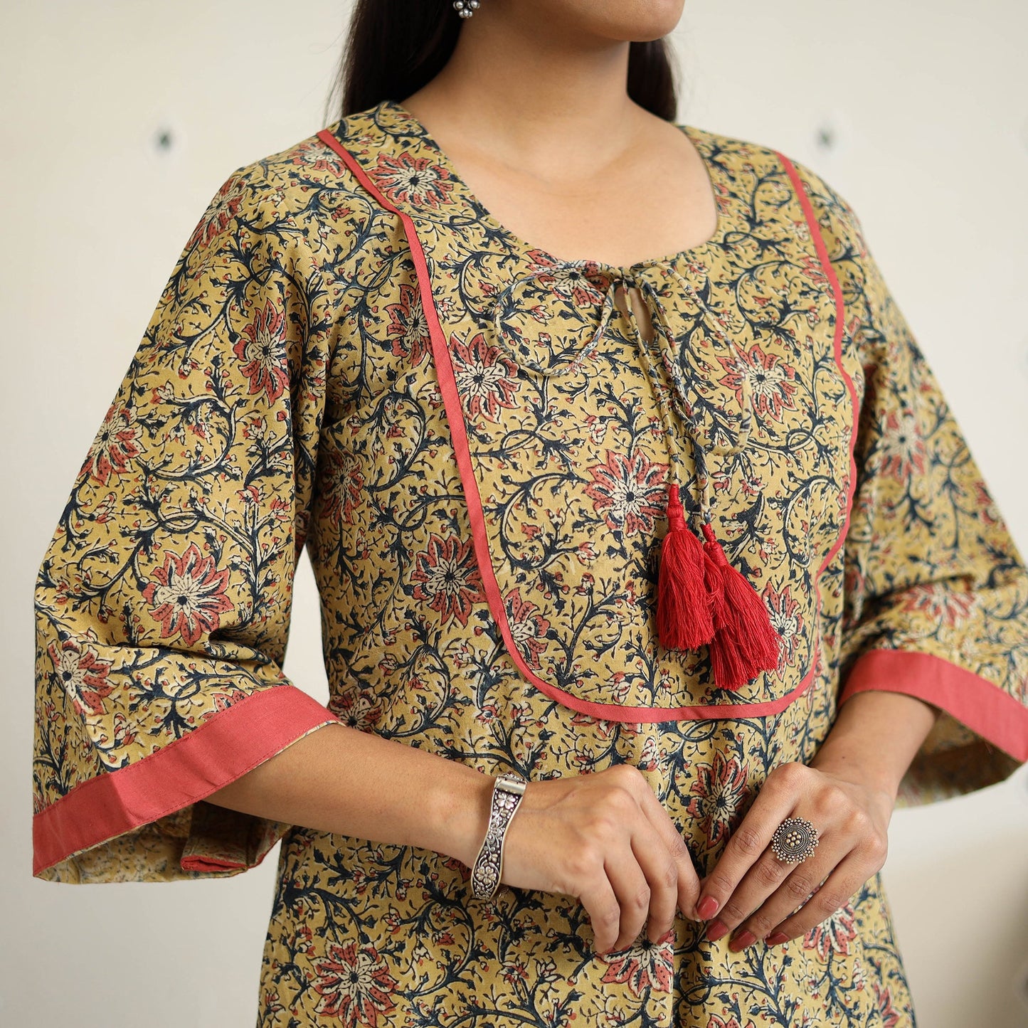 Block Print Cotton Pedana Kalamkari Kurta Set (Set of 3)