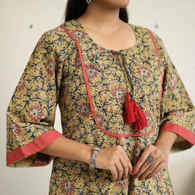 Block Print Cotton Pedana Kalamkari Kurta Set (Set of 3)