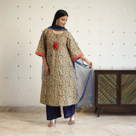 Block Print Cotton Pedana Kalamkari Kurta Set (Set of 3)