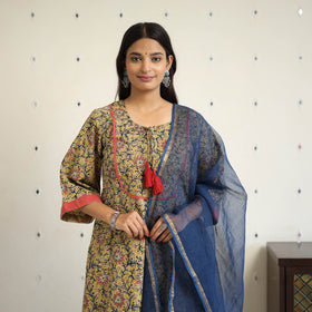 Block Print Cotton Pedana Kalamkari Kurta Set (Set of 3)