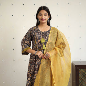 Block Print Cotton Pedana Kalamkari Kurta Set (Set of 3)