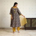 Block Print Cotton Pedana Kalamkari Kurta Set (Set of 3)