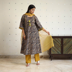 Block Print Cotton Pedana Kalamkari Kurta Set (Set of 3)