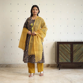 Block Print Cotton Pedana Kalamkari Kurta Set (Set of 3)