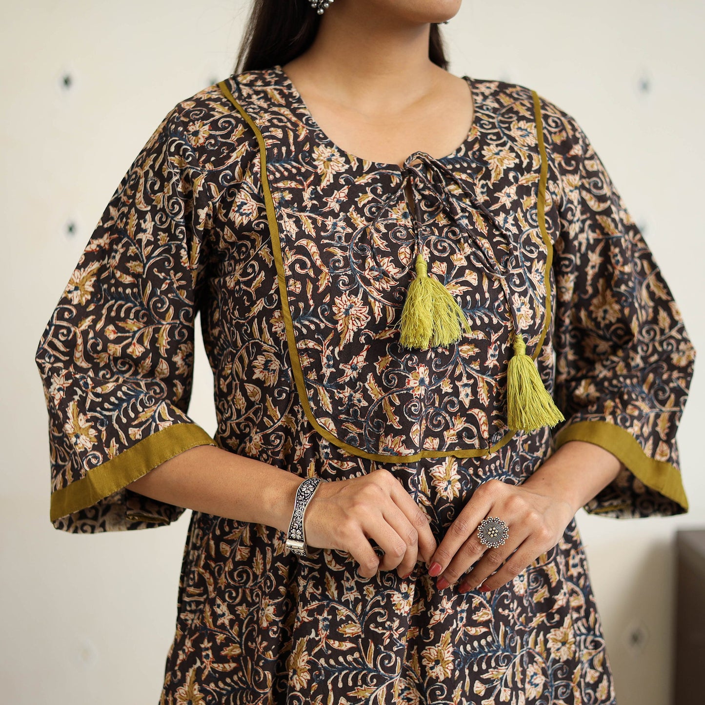 Block Print Cotton Pedana Kalamkari Kurta Set (Set of 3)