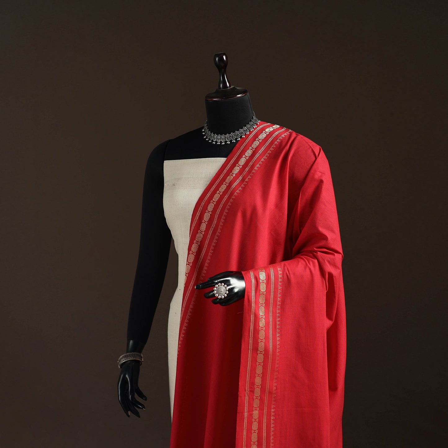 Cotton plain dupatta with thread border 08 - handcrafted