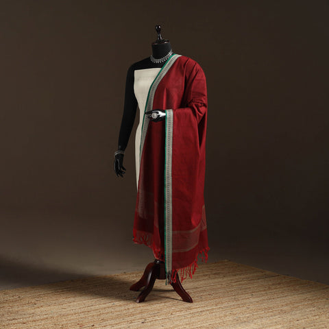 Cotton plain dupatta with thread border 22 - handcrafted