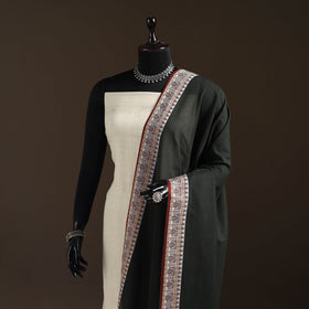 Cotton plain dupatta with thread border 55 - handcrafted