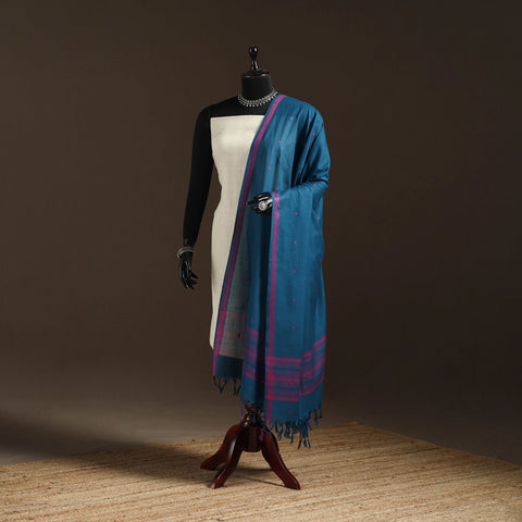 Cotton plain dupatta with thread border 57 - handcrafted