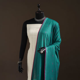Cotton plain dupatta with thread border 59 - handcrafted