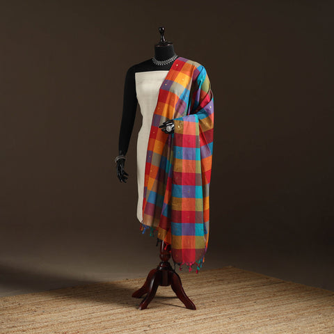 Cotton plain dupatta with thread border 61 - handcrafted