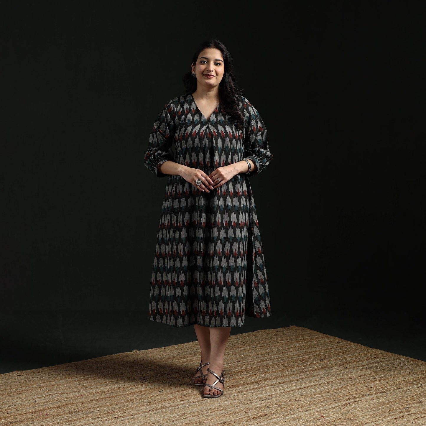 Cotton pochampally ikat dress 13 - handcrafted