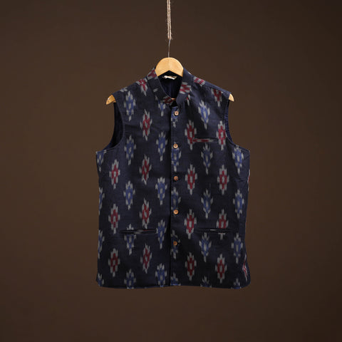 Cotton pochampally ikat men nehru jacket 02 - handcrafted