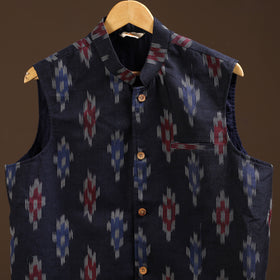 Cotton pochampally ikat men nehru jacket 02 - handcrafted