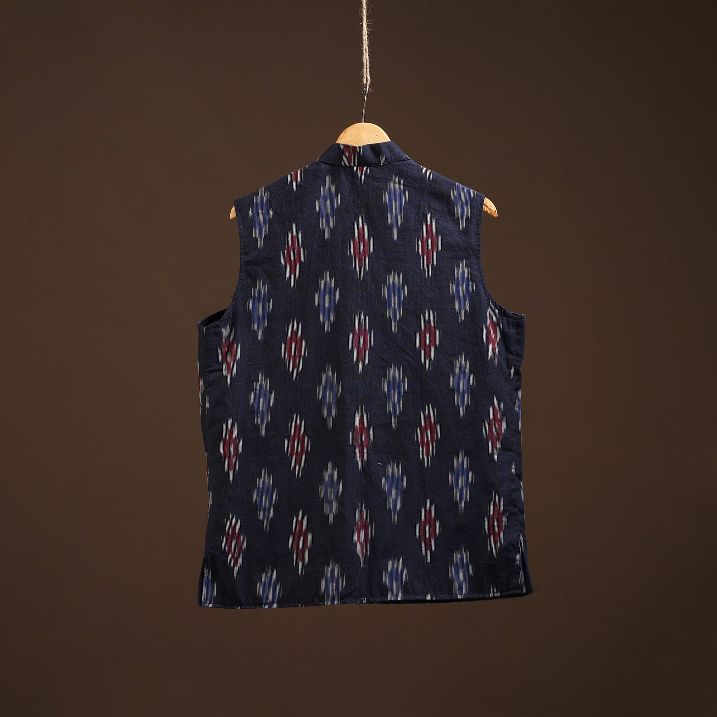 Cotton pochampally ikat men nehru jacket 02 - handcrafted