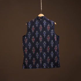 Cotton pochampally ikat men nehru jacket 02 - handcrafted