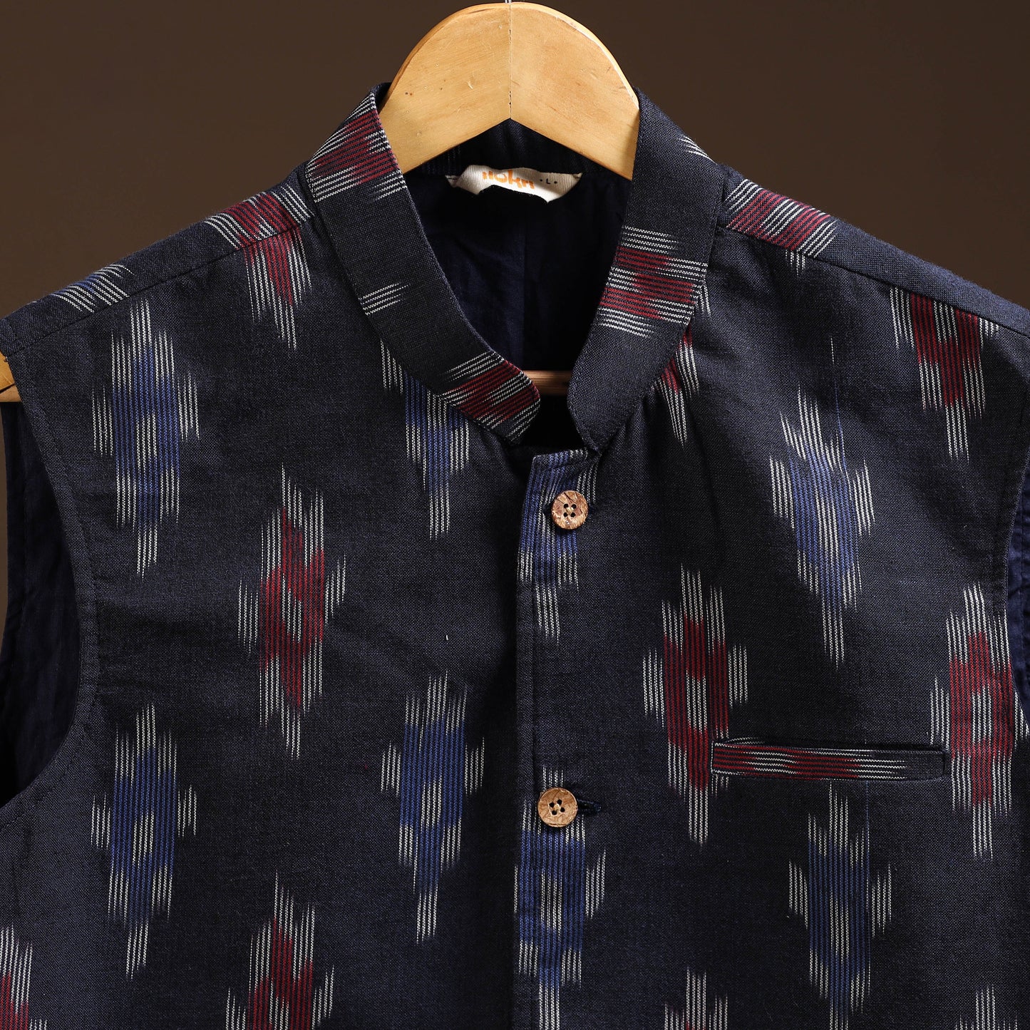 Cotton pochampally ikat men nehru jacket 02 - handcrafted