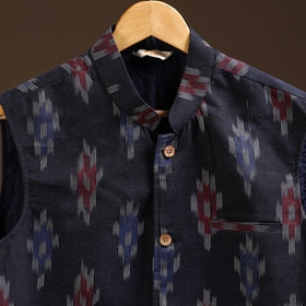 Cotton pochampally ikat men nehru jacket 02 - handcrafted