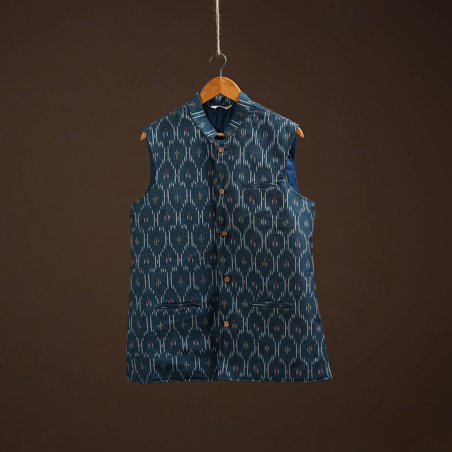 Cotton pochampally ikat men nehru jacket 03 - handcrafted