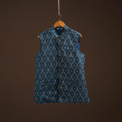 Cotton pochampally ikat men nehru jacket 03 - handcrafted