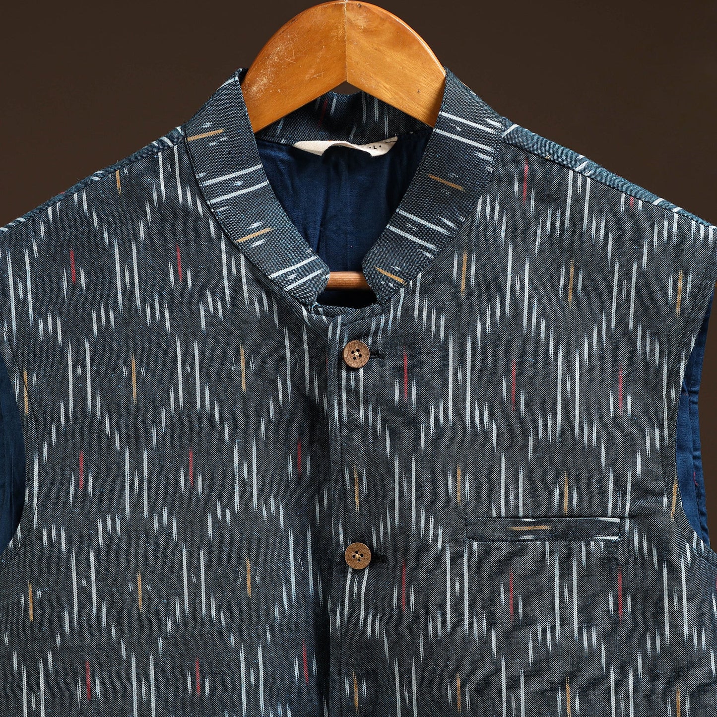 Cotton pochampally ikat men nehru jacket 03 - handcrafted