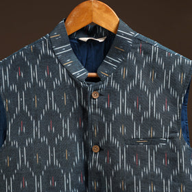 Cotton pochampally ikat men nehru jacket 03 - handcrafted