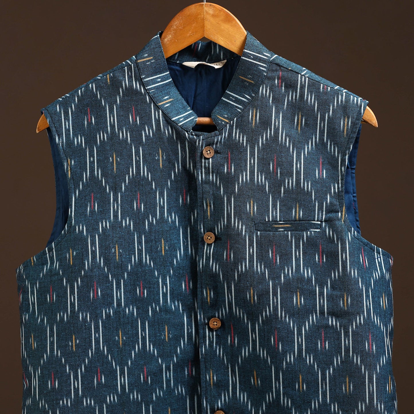 Cotton pochampally ikat men nehru jacket 03 - handcrafted