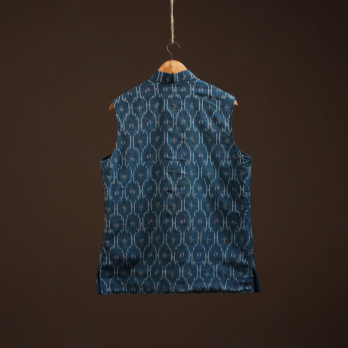 Cotton pochampally ikat men nehru jacket 03 - handcrafted