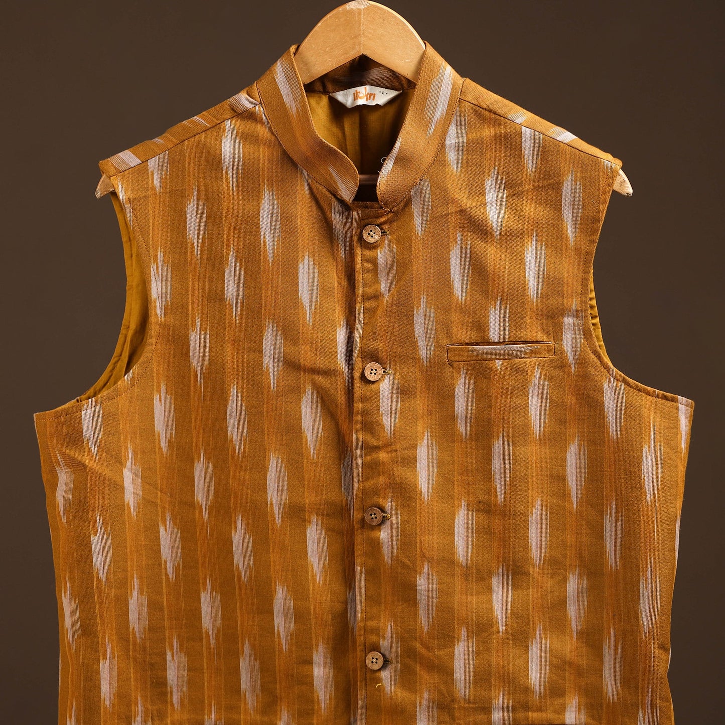 Cotton pochampally ikat men nehru jacket 04 - handcrafted