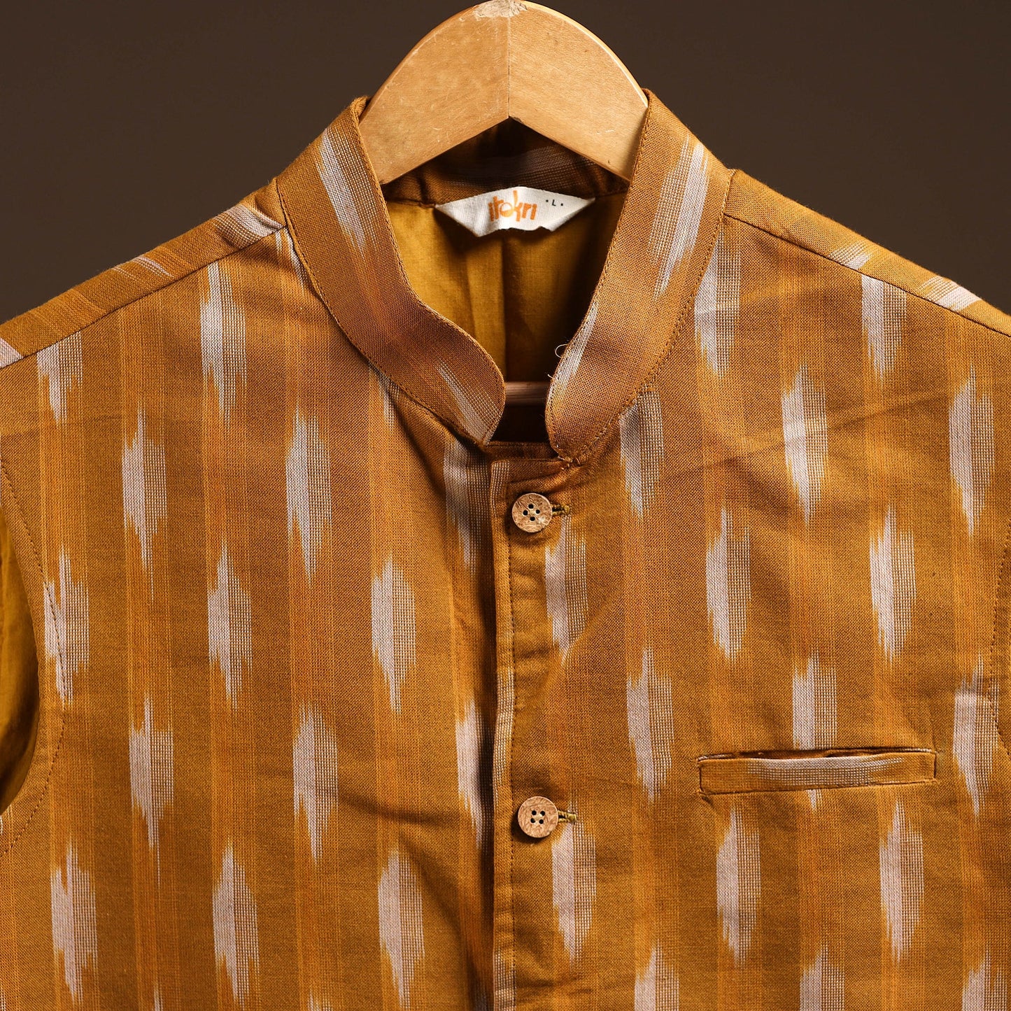 Cotton pochampally ikat men nehru jacket 04 - handcrafted