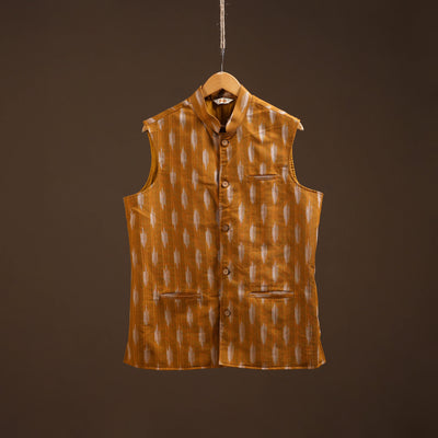 Cotton pochampally ikat men nehru jacket 04 - handcrafted