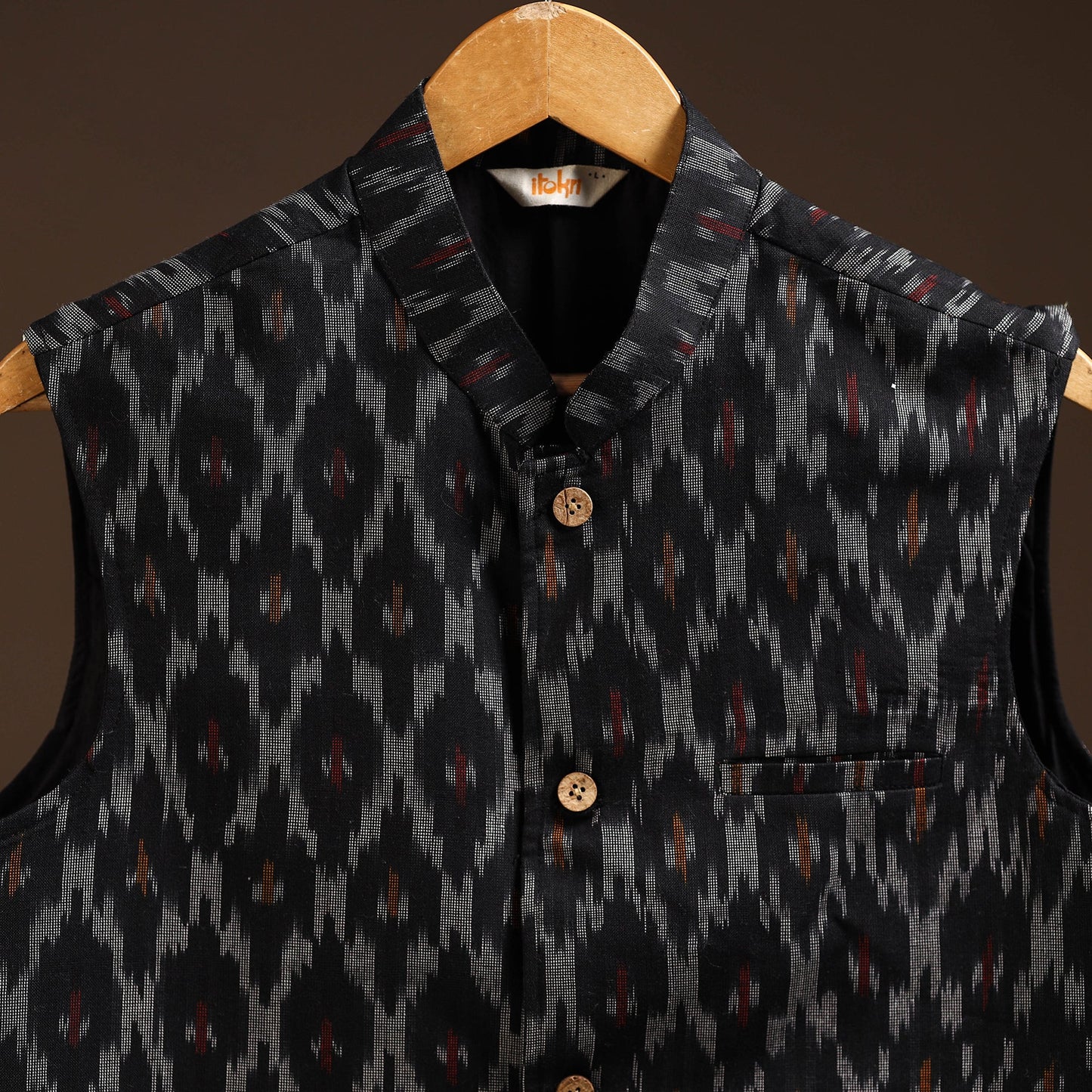 Cotton pochampally ikat men nehru jacket 05 - handcrafted
