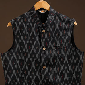 Cotton pochampally ikat men nehru jacket 05 - handcrafted