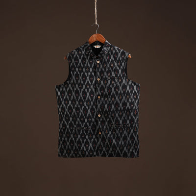 Cotton pochampally ikat men nehru jacket 05 - handcrafted