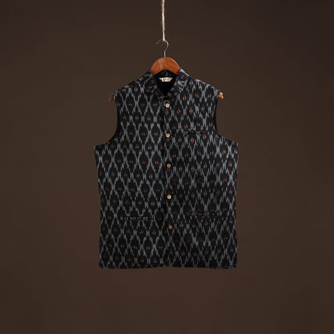 Cotton pochampally ikat men nehru jacket 05 - handcrafted