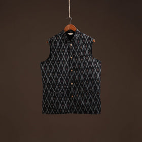 Cotton pochampally ikat men nehru jacket 05 - handcrafted