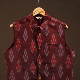 Cotton pochampally ikat men nehru jacket 06 - handcrafted