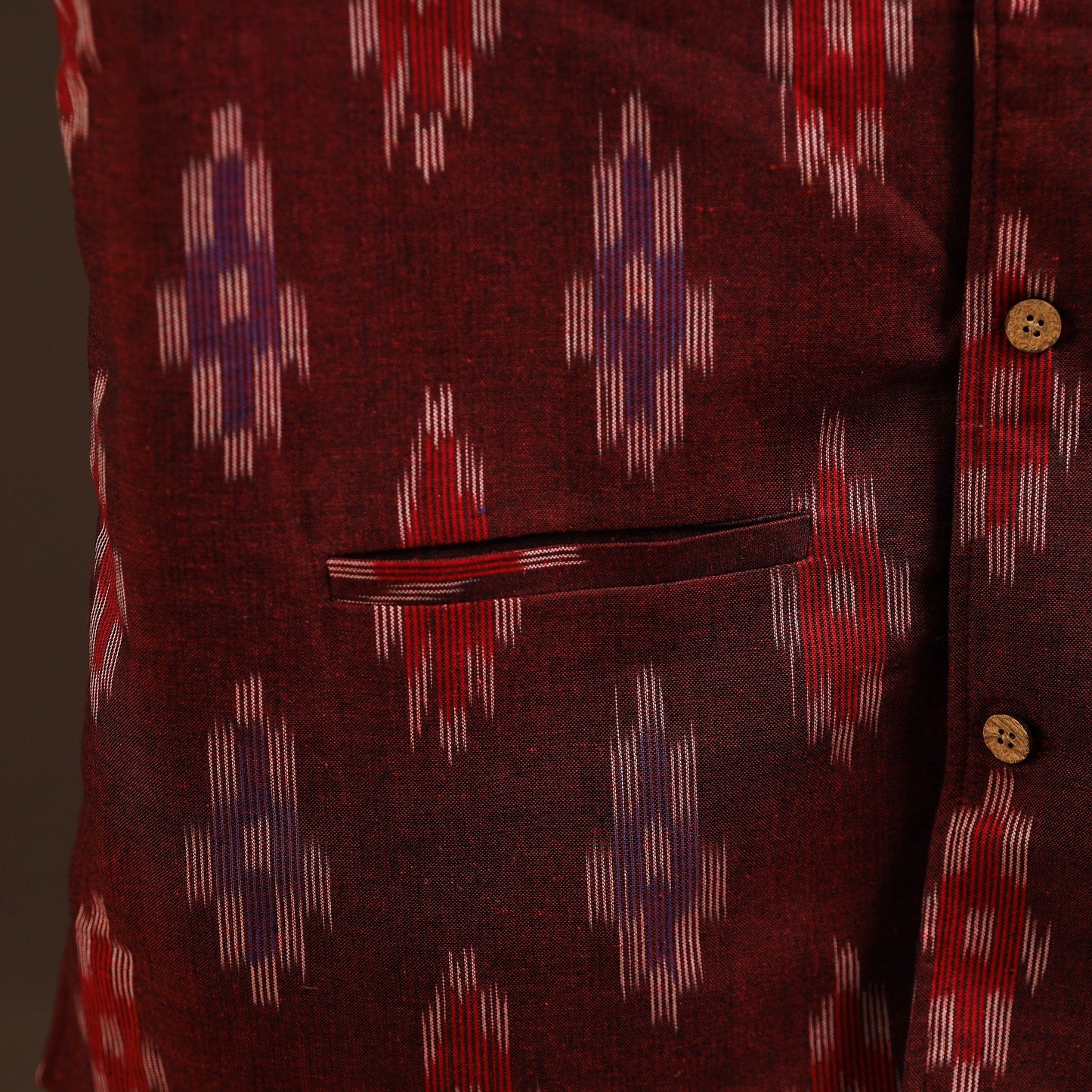 Cotton pochampally ikat men nehru jacket 06 - handcrafted