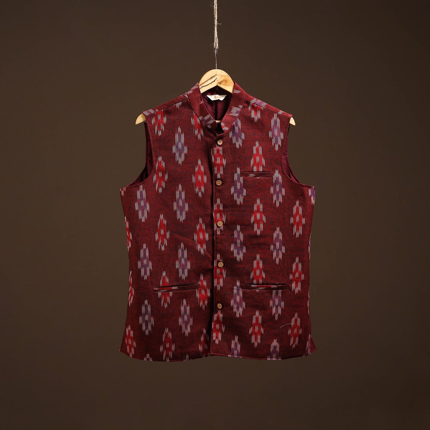 Cotton pochampally ikat men nehru jacket 06 - handcrafted