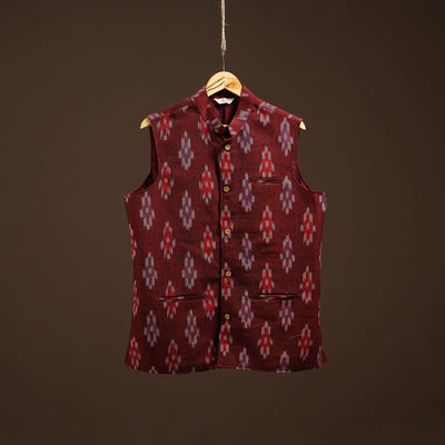Cotton pochampally ikat men nehru jacket 06 - handcrafted