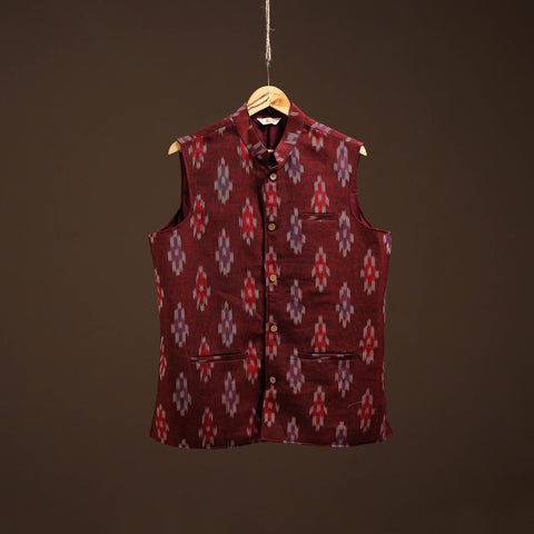 Cotton pochampally ikat men nehru jacket 06 - handcrafted