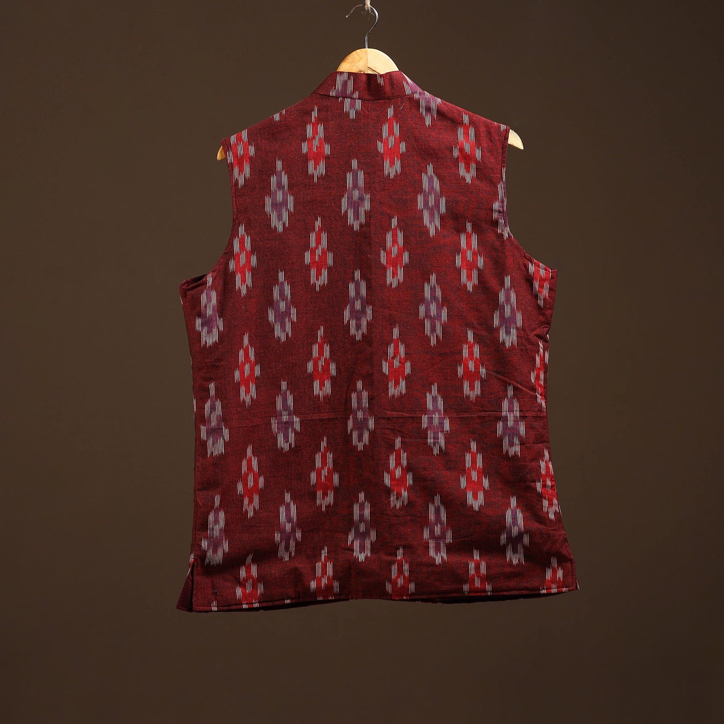 Cotton pochampally ikat men nehru jacket 06 - handcrafted