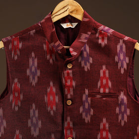 Cotton pochampally ikat men nehru jacket 06 - handcrafted